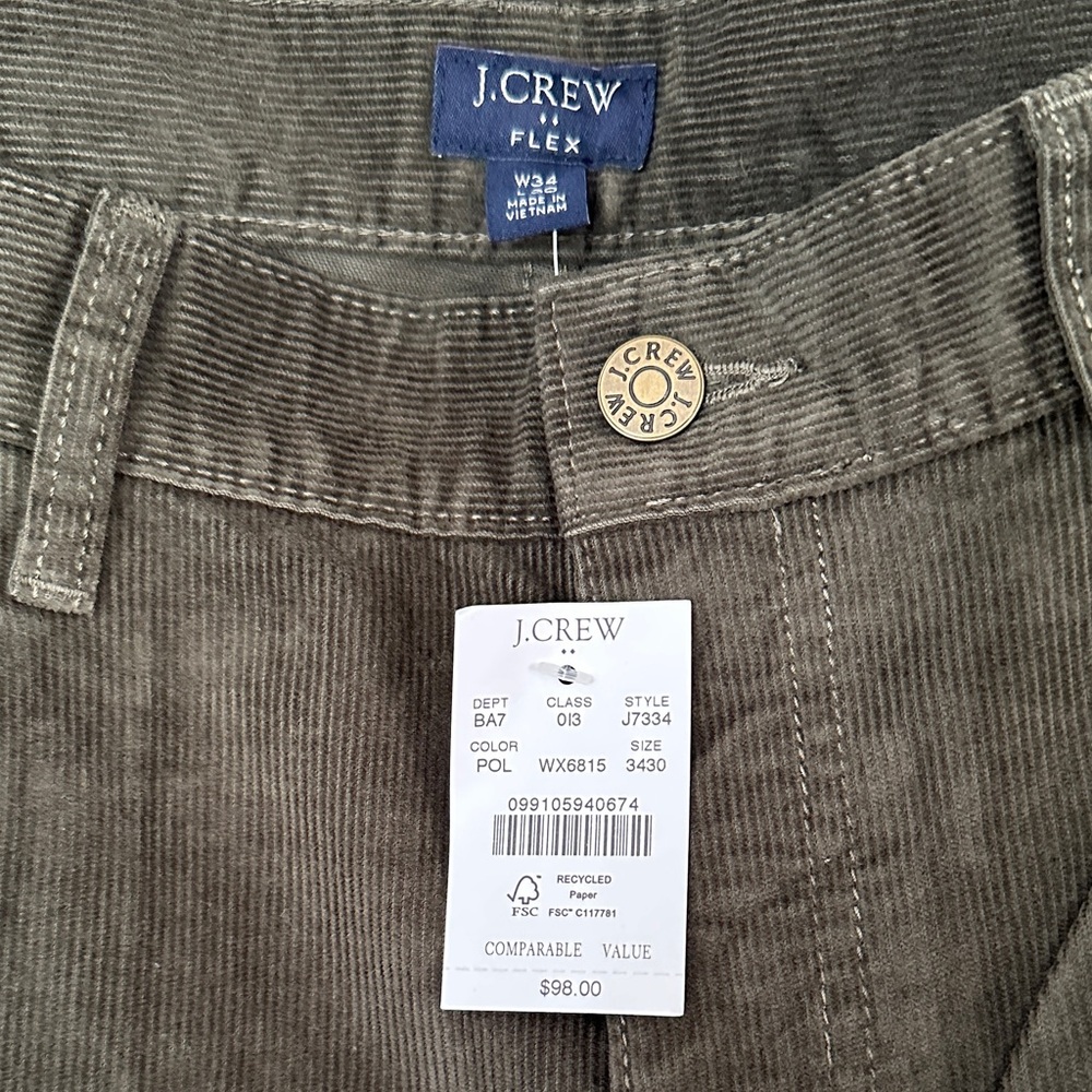 J. CREW Men's Olive Green Corduroy Pants